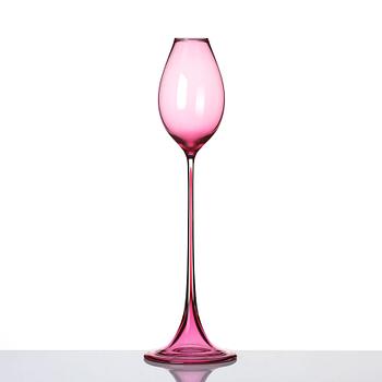 Nils Landberg, a cerise tinted glass goblet, Orrefors Sweden 1957.