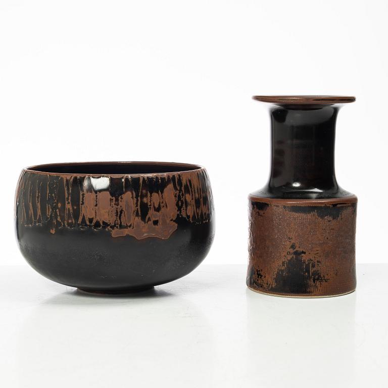 Stig Lindberg, a stoneware bowl and vase, Gustavsberg Studio, Sweden, 1974.