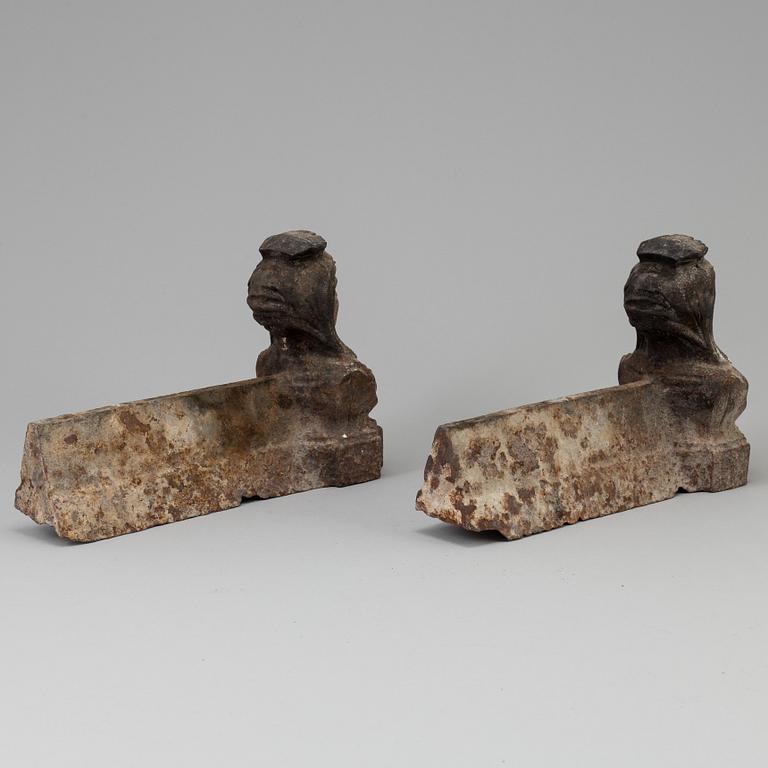 A PAIR OF CAST IRON FIRE DOGS. 19th/20th century.