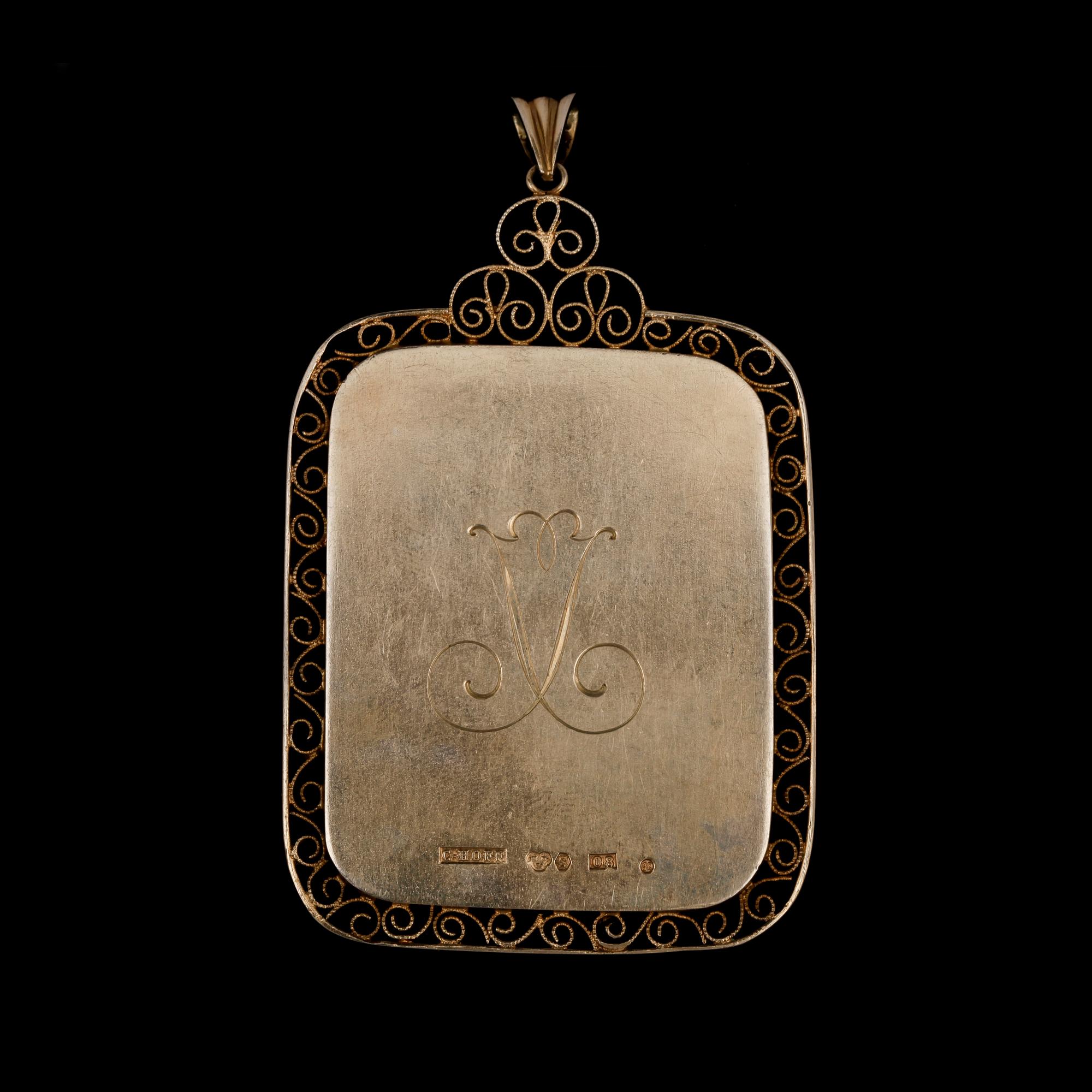 HÄNGE, silver med bemålad porslin. C.Hoff, Helsingborg, 1940.