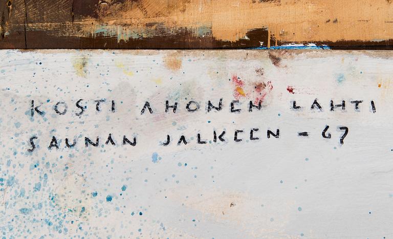 KOSTI AHONEN, oil and collage on board, painted wood relief, signed and dated -67.