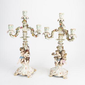 A pair of Meissen porcelain Candelabras early 1900s.