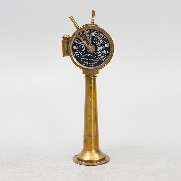An engine room telegraph, brass, Robinson & Co Ltd Liverpool & Glasgow, first half of the 20th Century.