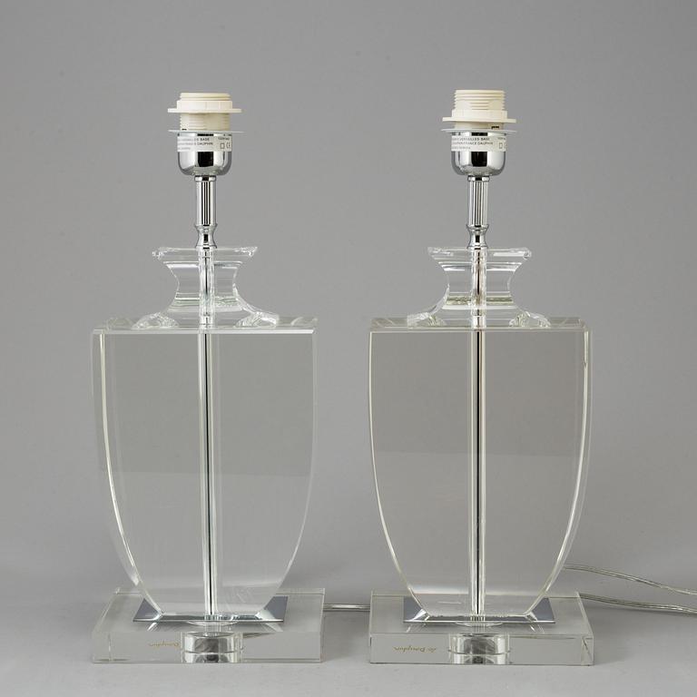 A pair of glass table lamps from Le Dauphin, France, 20th century.