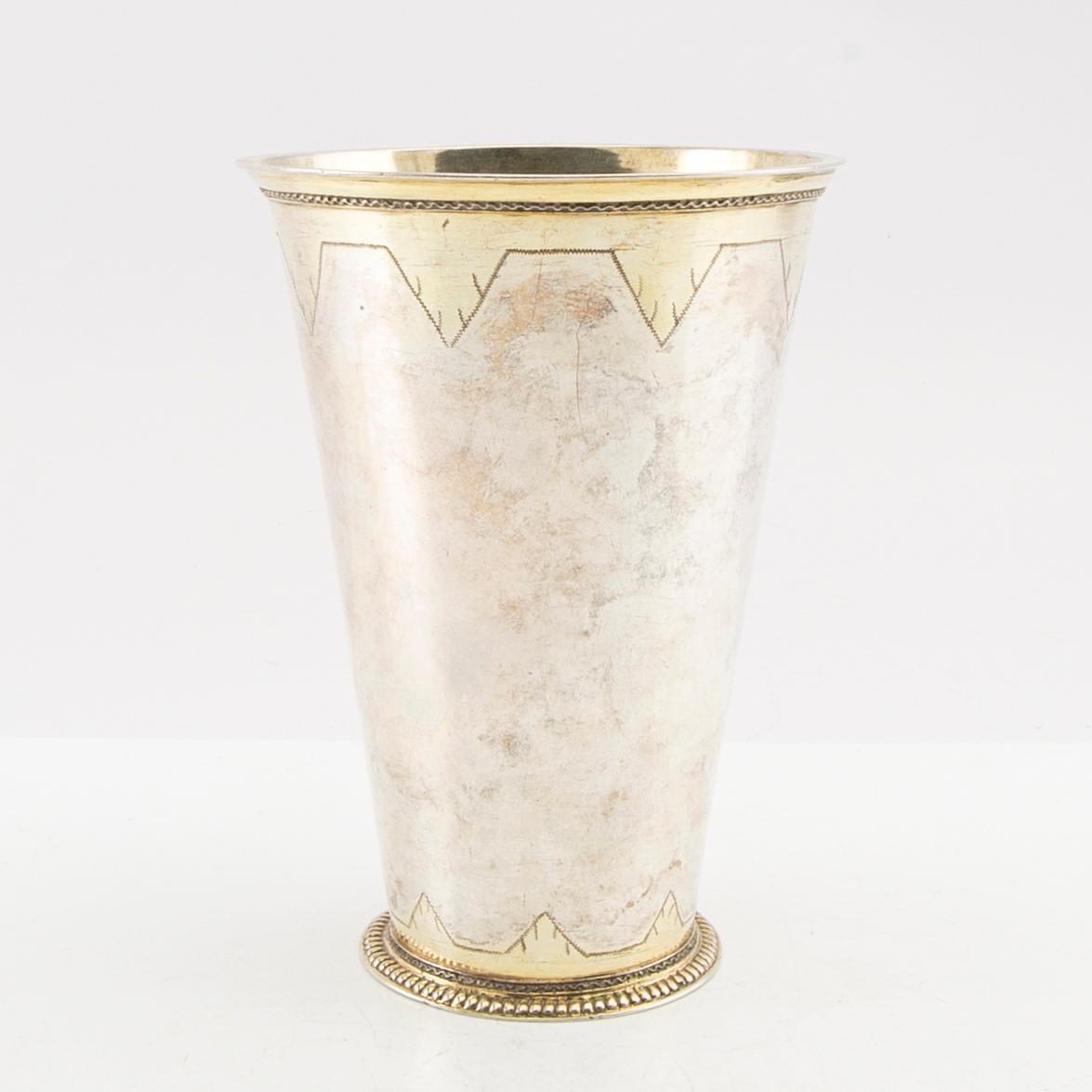 Casimir Friedrich Meidt, bägare, delvis förgyllt silver, Karlskrona 1712. Karolinsk.