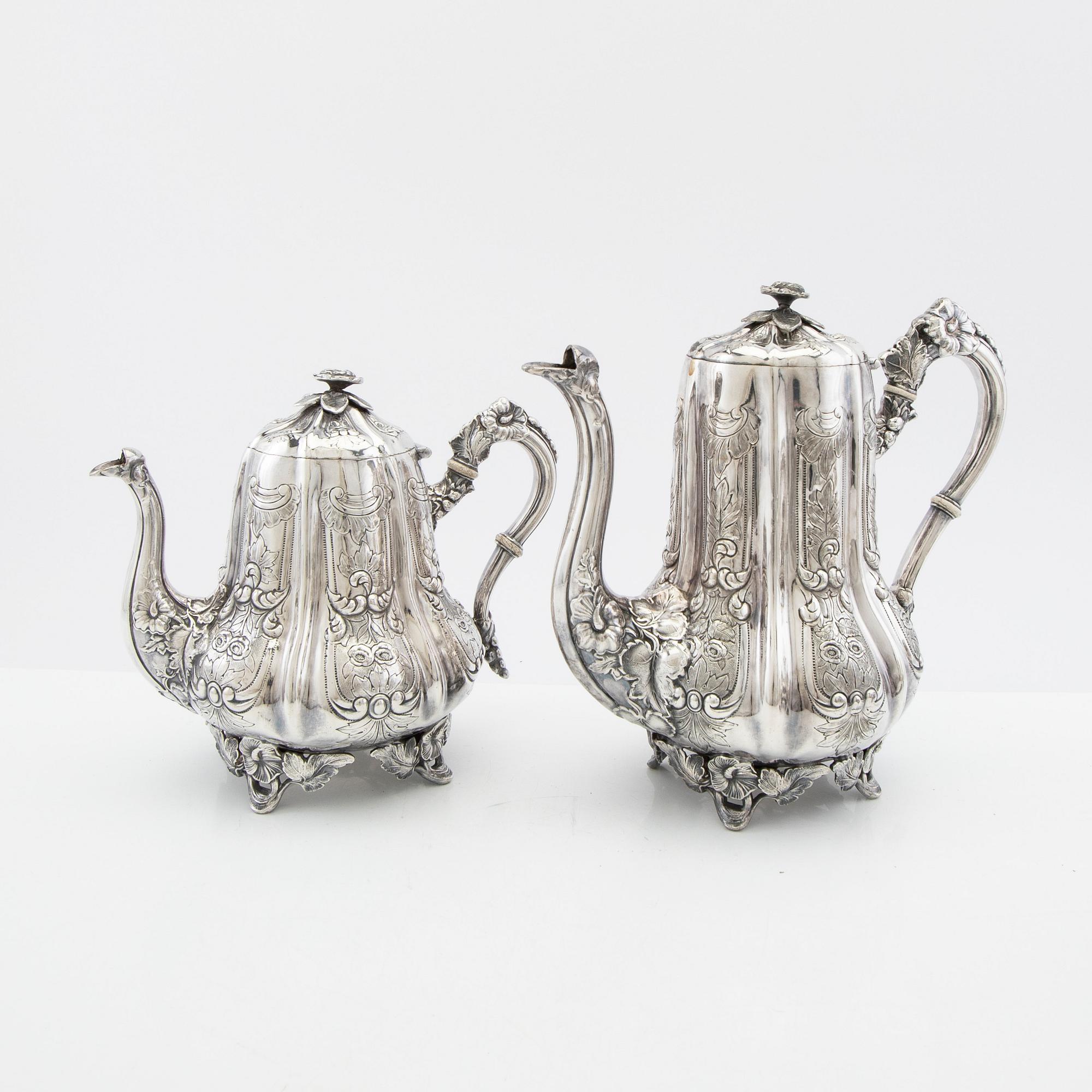 Coffee service, 4 pieces, silver-plated, 20th century.
