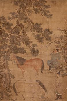 550. A finely painted hanging scroll in the style of Zhao Mengfu (1254-1322) presumably Ming Dynasty, 16/17th Century.