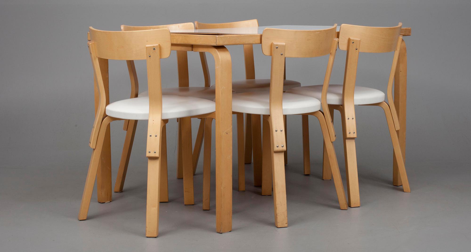 BORD, modell 81B samt STOLAR, 5 st, modell 69, Alvar Aalto, Artek.