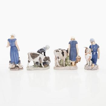 Figuriinit, Bing & Grøndahl sekä Royal Copenhagen, 4 kpl, posliinia, 1900-luku.