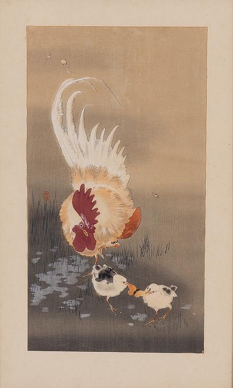 Ohara Koson, "Rooster and chicks".