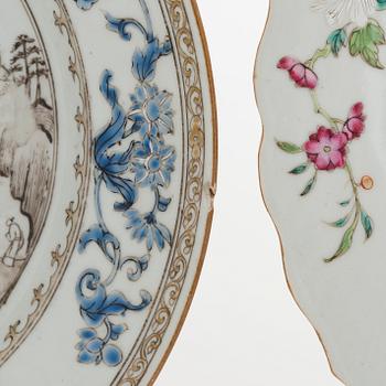 Nine Chinese porcelain dishes, Qing dynasty,  18th century and early 19th century.