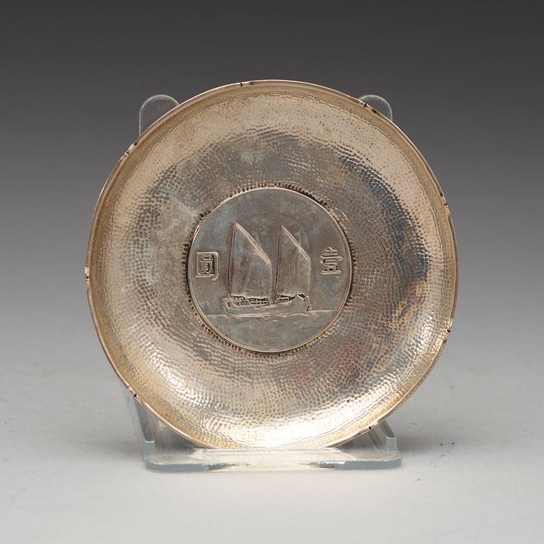 MYNTFAT, fem stycken, silver. Bla Zee Sung, Shanghai, 1900-talets början.