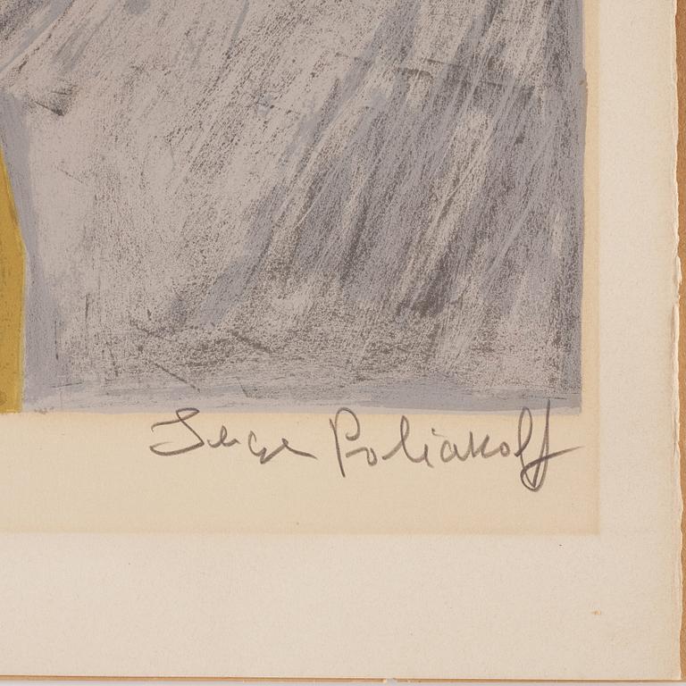 Serge Poliakoff, "Composition carmin, jaune, grise et bleue".