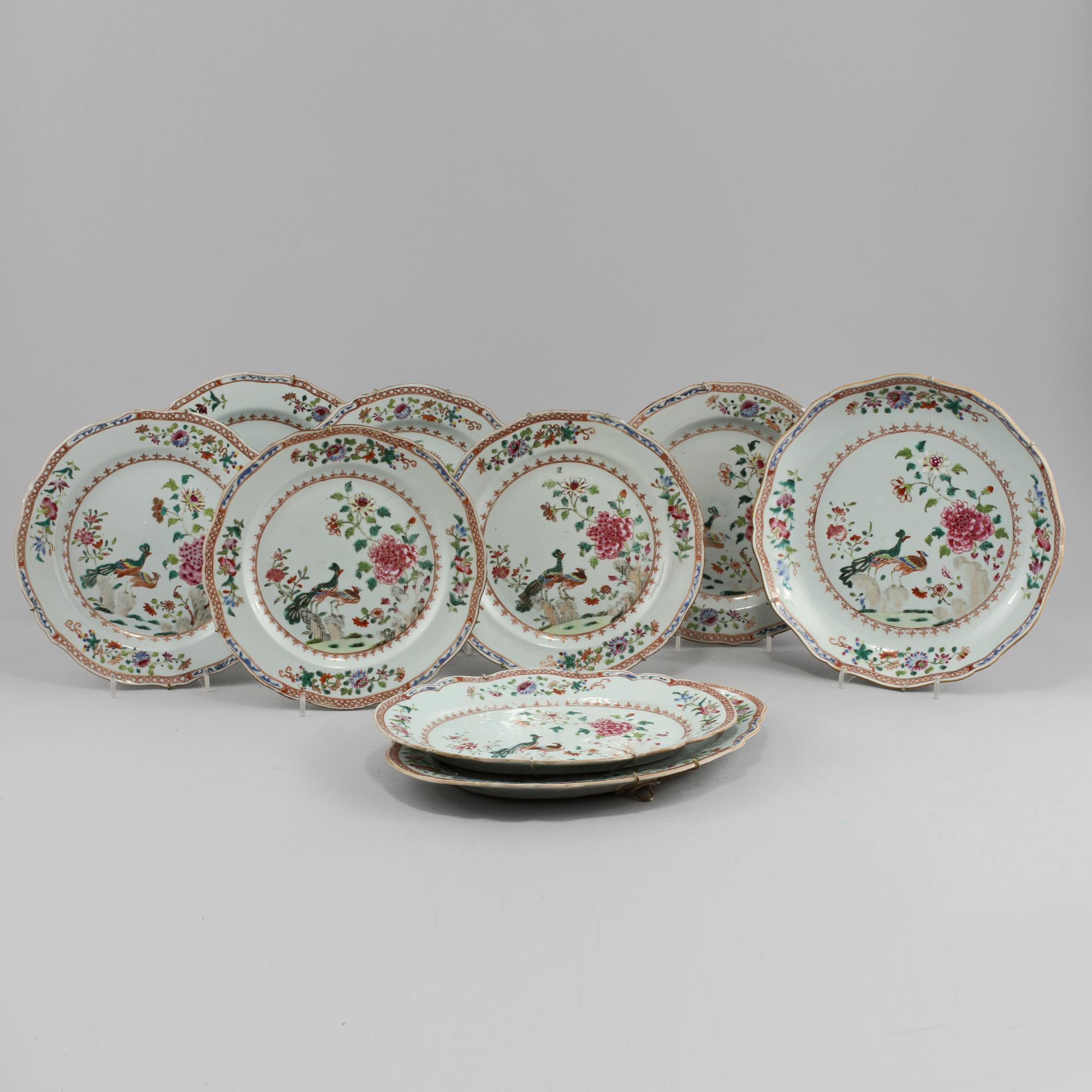 PARTI PORSLIN, 9 delar, Kina, 1700-tal.