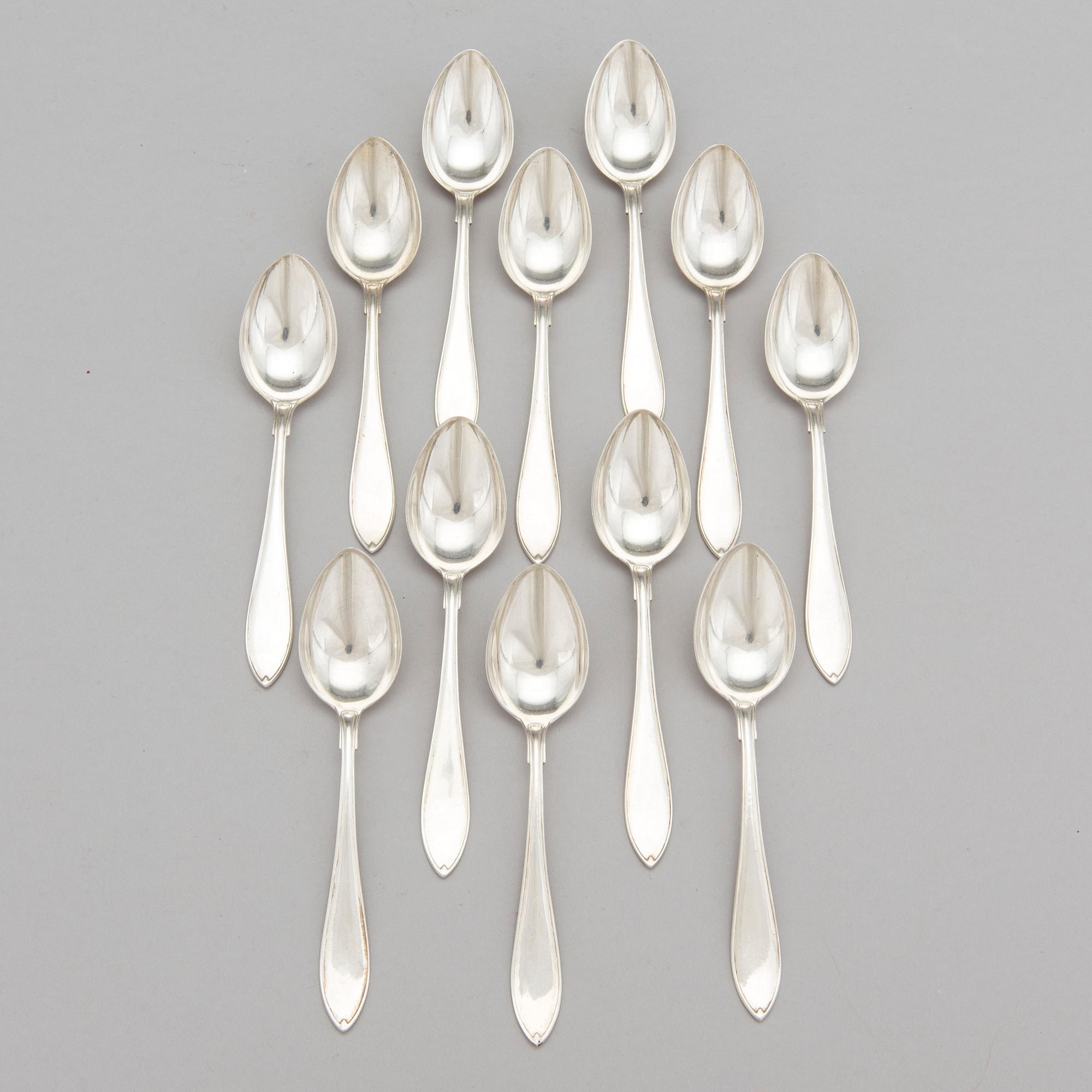 A set of twelve AG Dufva silver coffee spoons, made in Stockholm 1923.