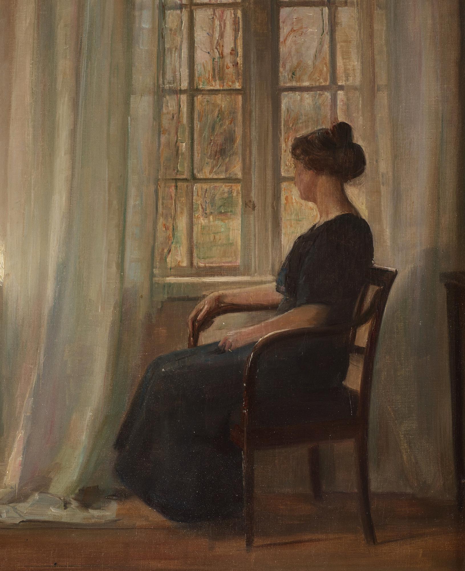 Carl Holsoe, Interiör med sittande kvinna vid fönster.