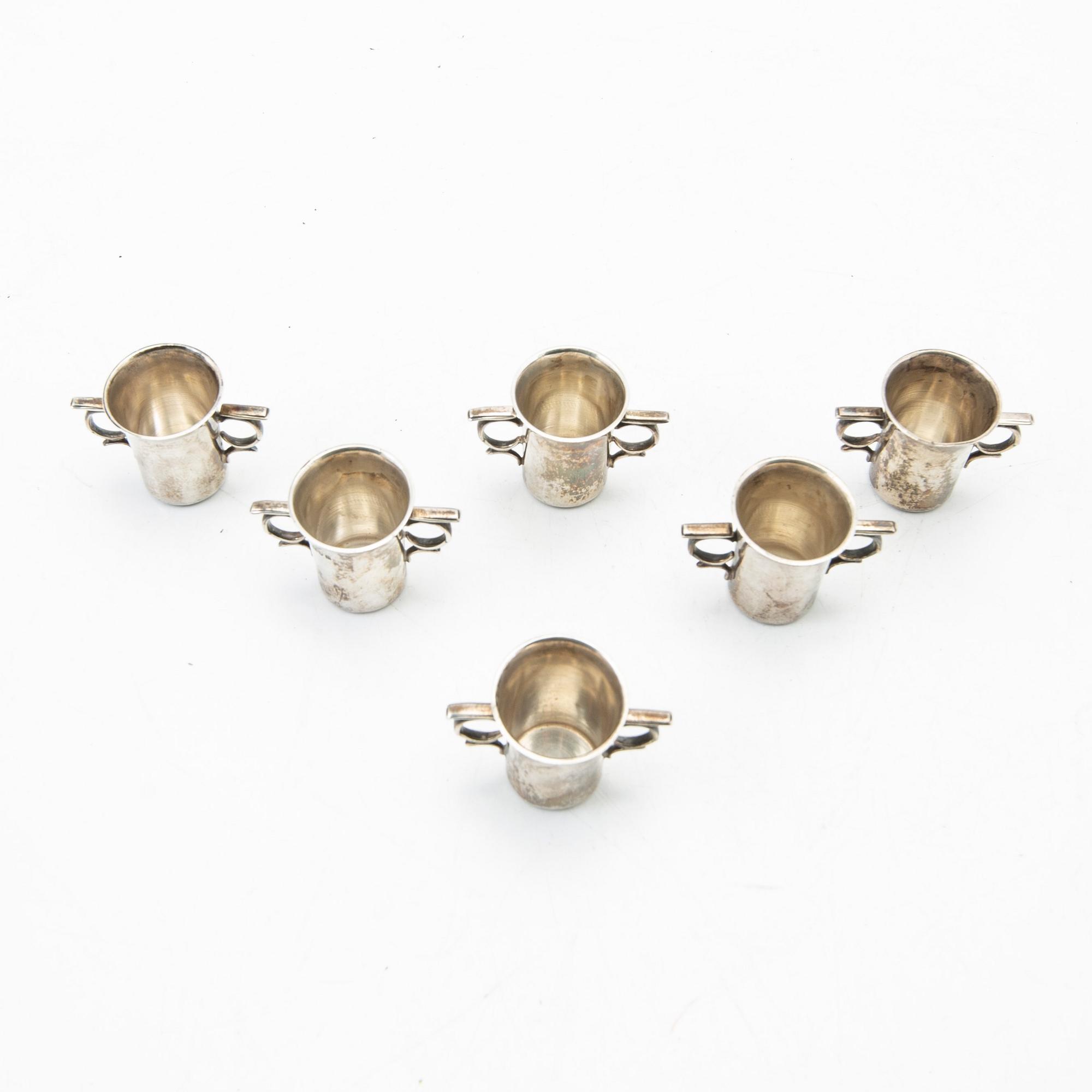 Cups, 6 pcs, silver, England, 19th century.