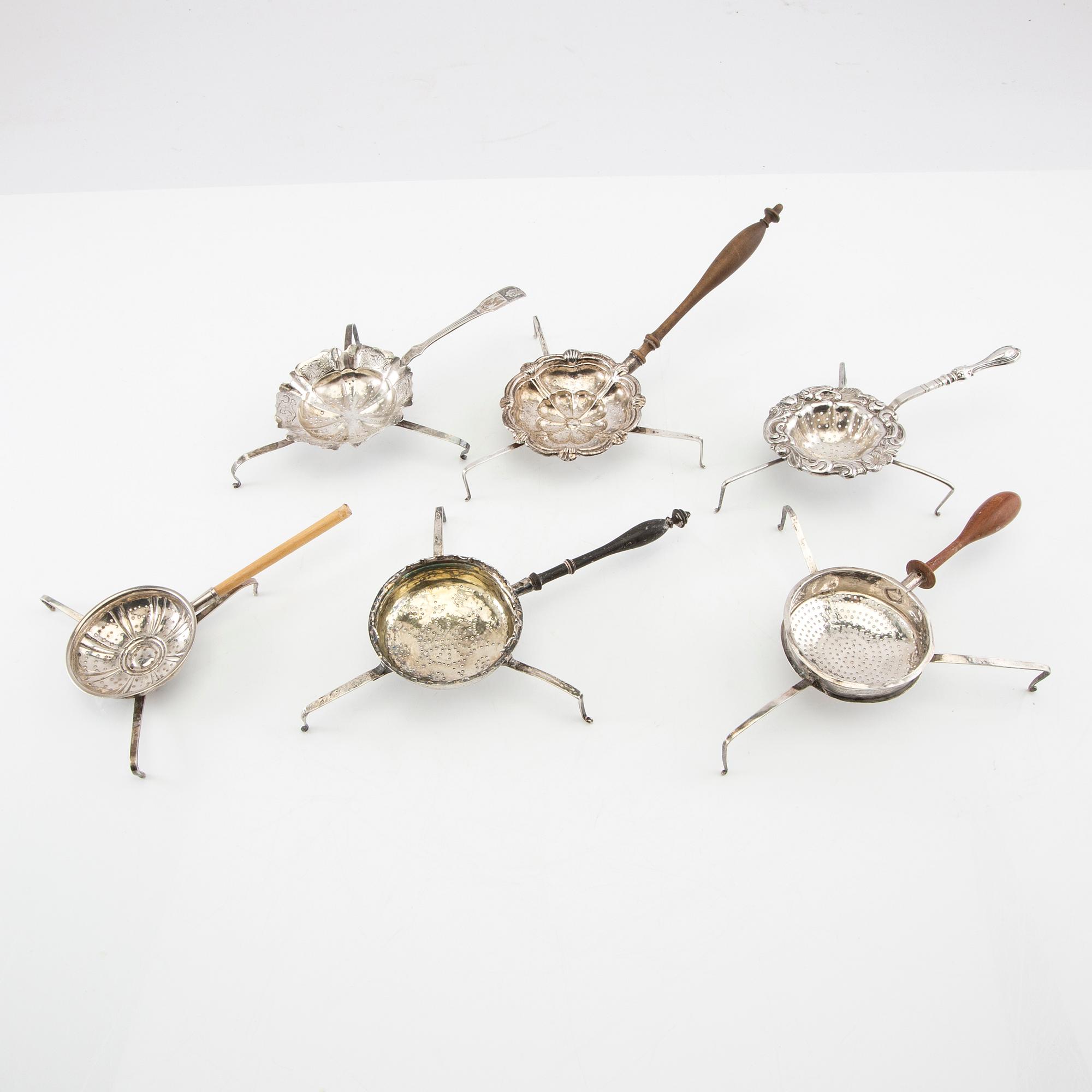 Tea spiders 6 pcs silver 19th century.