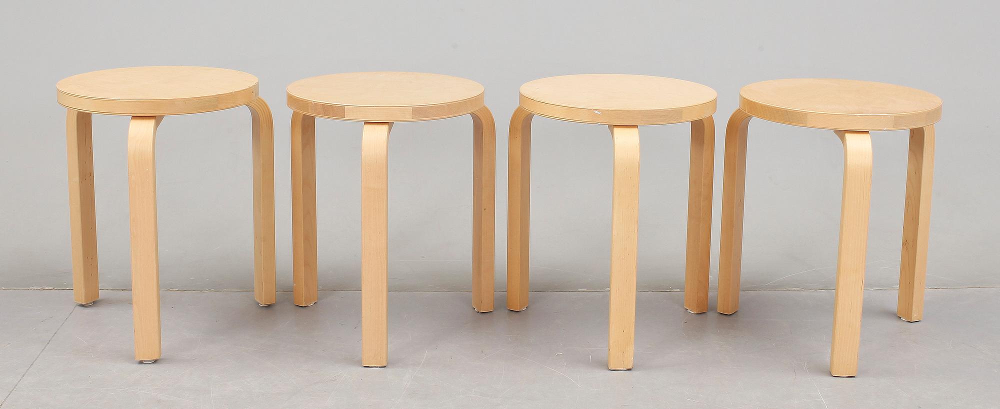 PALLAR, 4 st, modell "60", Alvar Aalto, Artek, formgiven 1933.