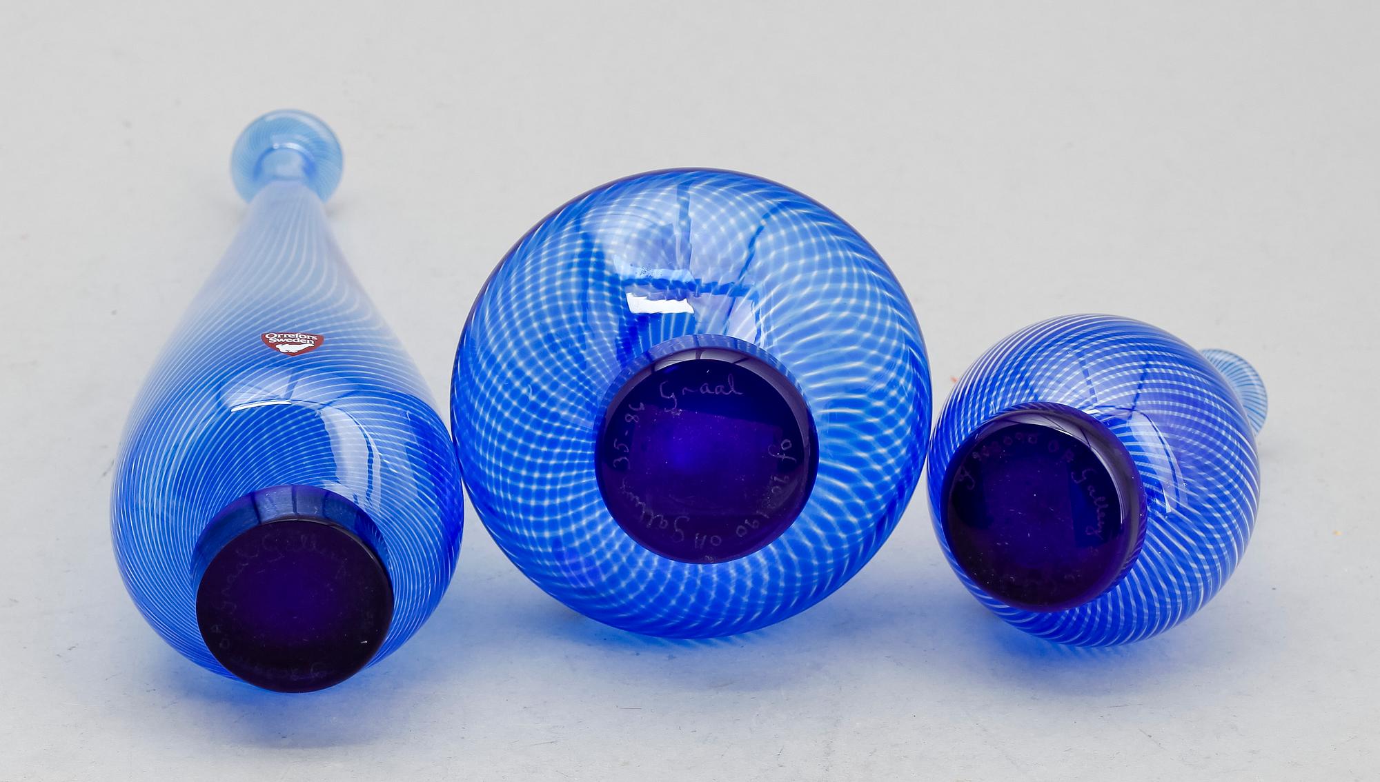 VASER, 3 st, glas, graal, Olle Alberius, Orrefors, 1986.