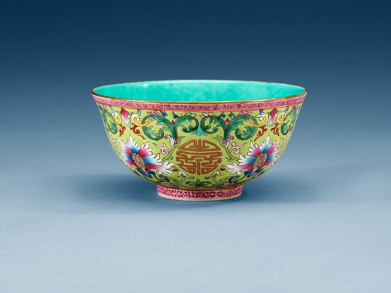 A famille rose bowl, Qing dynasty, with Jiaqing mark.