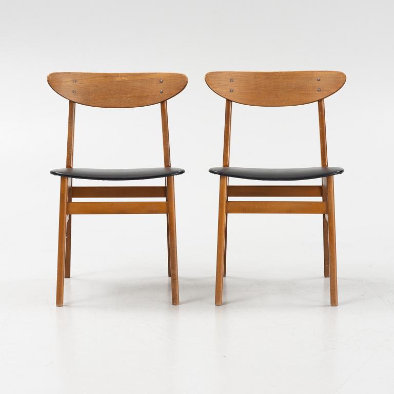 Six beech and teak dining chairs, Farstrup, Denmark, 1960s.