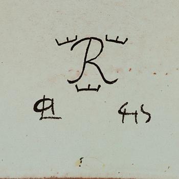 Carl-Harry Stålhane, fat, s k "Torro-fajans", dekor av Aune Laukkanen, Rörstrand.