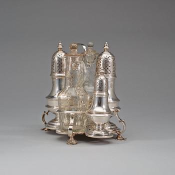 BORDSURTOUT för sex flaskor/bössor, av Johan Lorenz Starin, Stockholm 1750. Senbarock.