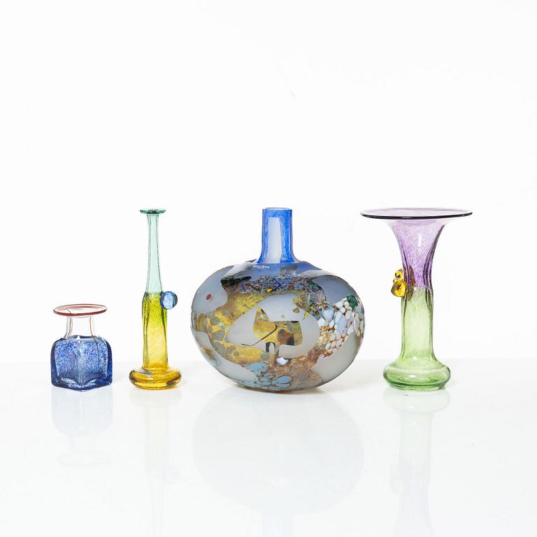 Bertil Vallien, a group of four vases, Kosta Boda.