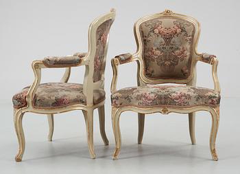 A pair of Swedish Rococo 18th century armchairs.