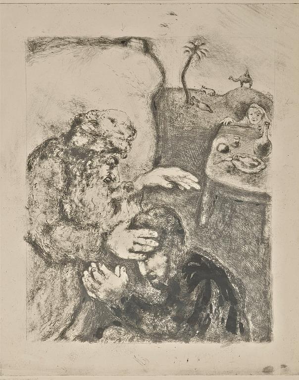 Marc Chagall, "Abraham et les trois Anges"; "Jacob béni par Isaac"; "L'echelle de Jacob"; "La lutte avec l'ange", from: "La Bible".