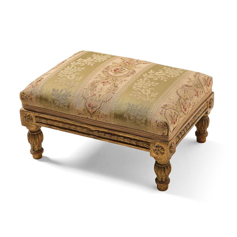 A late Gustavian giltwood foot stool, Stockholm, late 18th century.