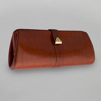 A leather clutch by Mulberry.