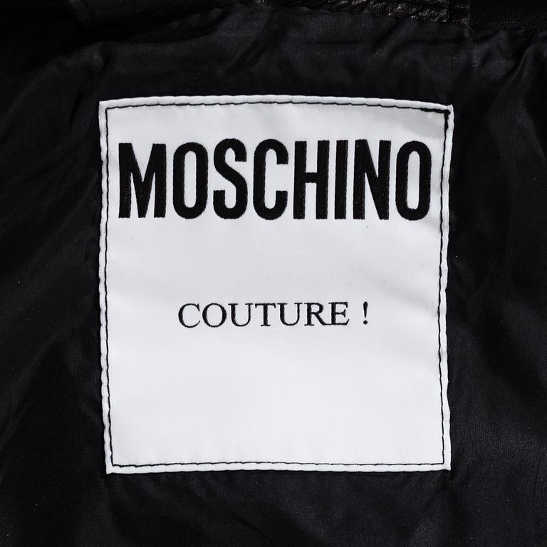 MOSCHINO, a black leather jacket, Italian size 48.