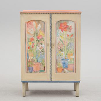 A Vidar Malmsten painted cabinet, Carl Malmsten AB, Sweden 1985, decorated by Liselotte Malmsten.