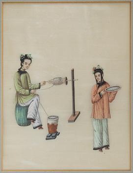 Rispappersmålningar, två stycken, Kina, Qingdynastin, 1800-tal.