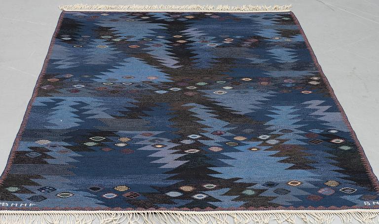 Barbro Nilsson, a carpet, "Tånga blå", flat weave, ca 243,5 x 173 cm, signed AB MMF BN.