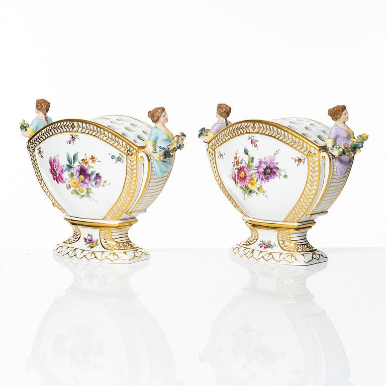 Royal Copenhagen, a pair of tulip vases, 'Saxon Flower', Denmark, 1894-1900. .