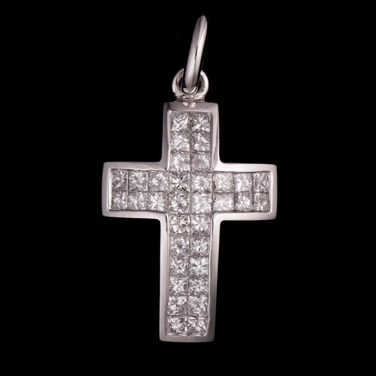 HÄNGE / KORS, 14K vitguld, diamanter, totalt ca 0,85 ct. Vikt 2,0 g.