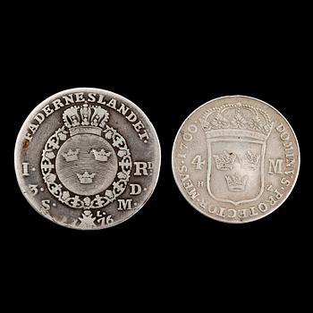 MYNT, 2 st, silver, 1700 och 1776.