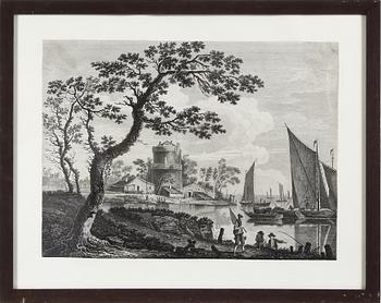 GRAVYRER, 4 st, bla efter J.F. Martin, 1800-1900-tal.
