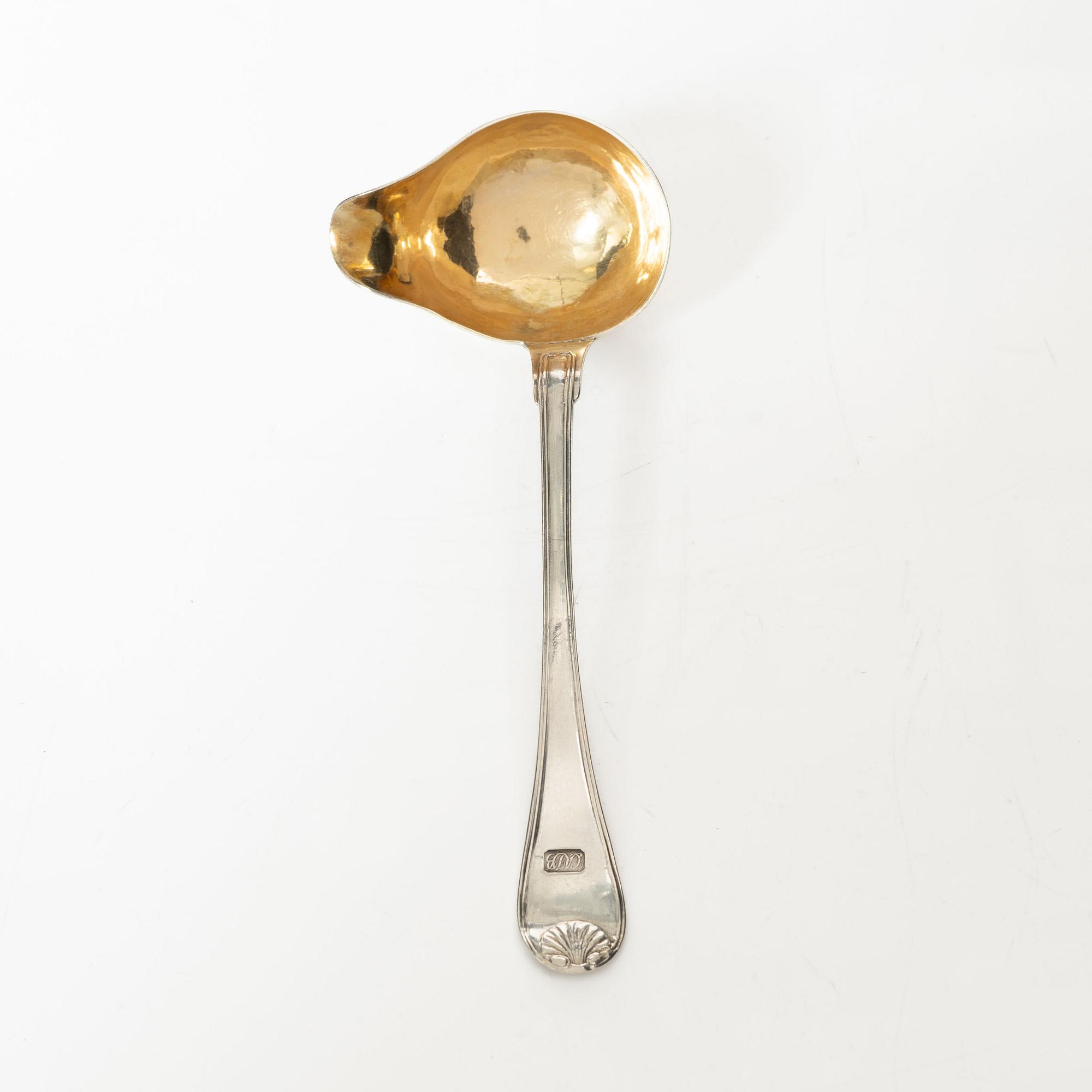 A set of three Swedish silver sauce ladles and a small sauce bowl, mark of Johan Petter Grönwall,  Stockholm 1824-37.