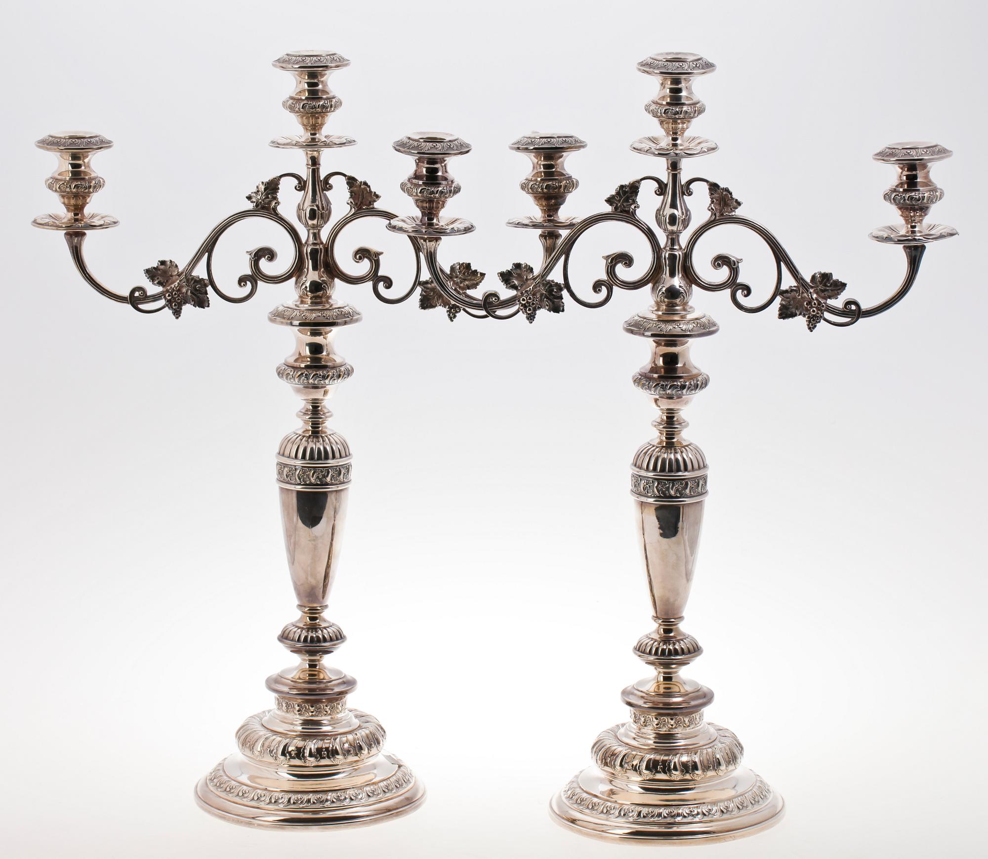 KANDELABRAR, ett par, nysilver. Renässansstil 1800/1900-tal.