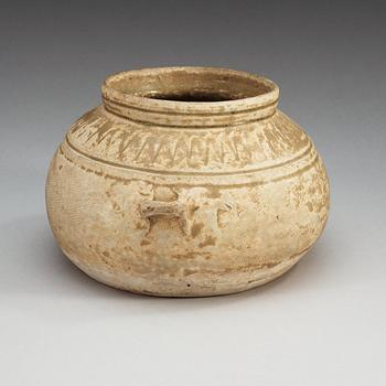 A olive green glazed jar, Western Jin Dynasty, ca 300 AD.