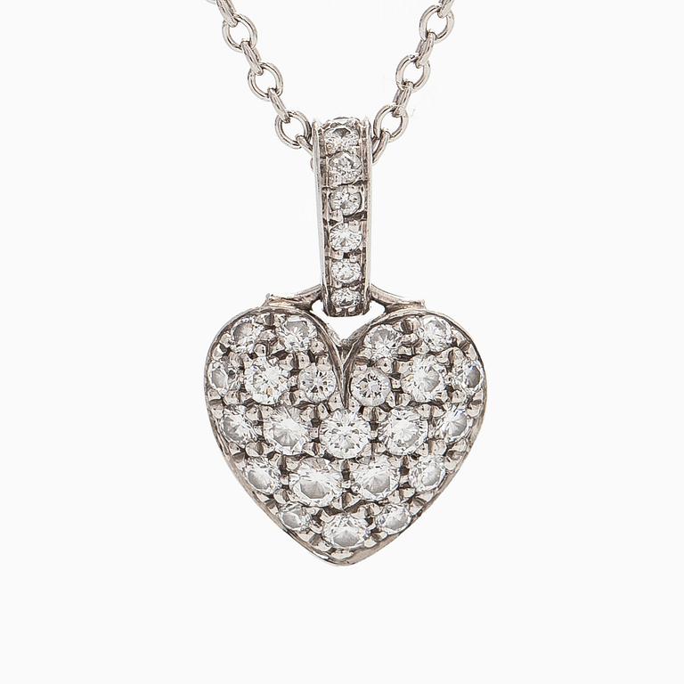Tiffany & Co, kaulakoru, platinaa, sydämenmuotoinen riipus jossa briljanttihiottuja timantteja.