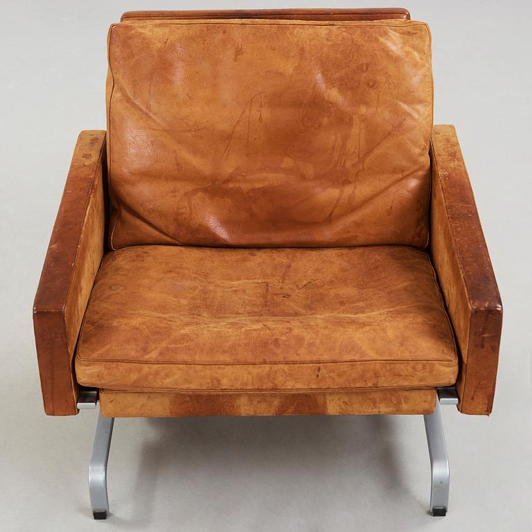 POUL KJAERHOLM, fåtölj, "PK-31", brunt skinn, E Kold Christensen, Danmark 1960-tal.