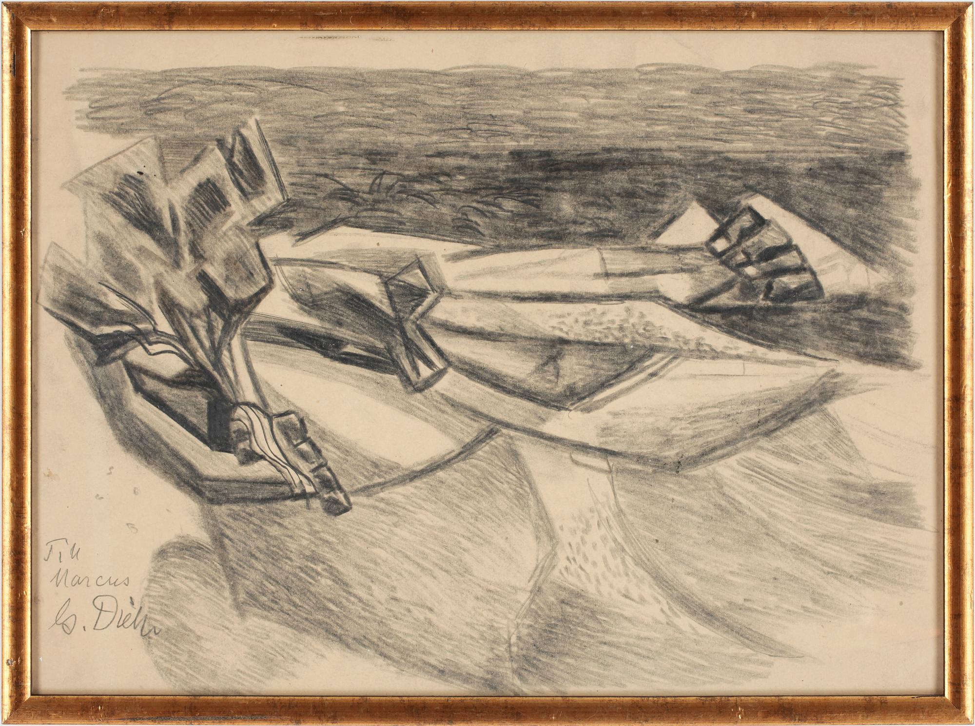 GÖSTA DIEHL, kolteckning på papper, sign.