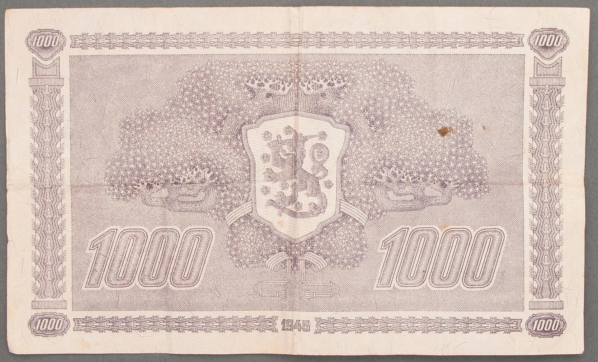 SEDEL, 1000 mark, Finland, 1945.