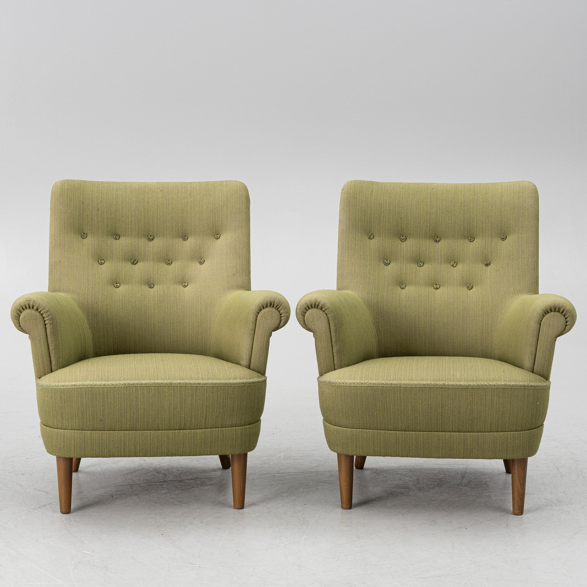 Carl Malmsten, a pair of 'Hemmakväll' armchairs, O.H.Sjögren, Sweden, 1980's.