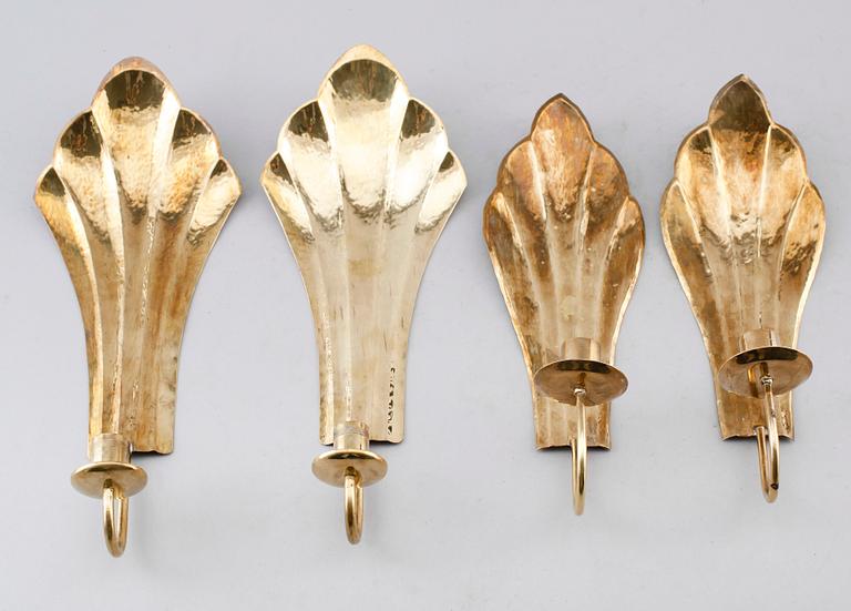 VÄGGLAMPETTER, 2 par, mässing, märkta YS och Arvika, 1900-talets mitt.